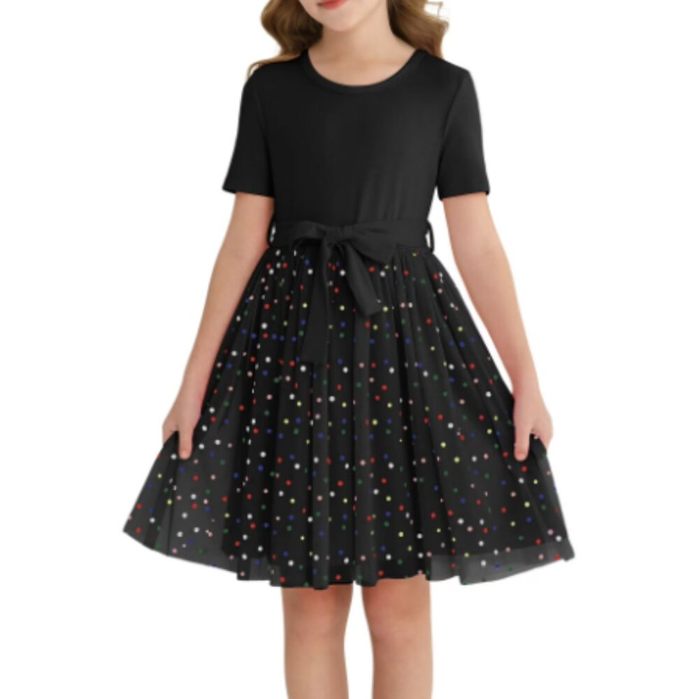 New Girls Short Sleeve Tulle Tutu Dress Black, 11-12Y
